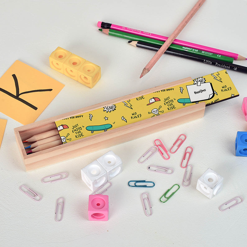 Skateboarding - Κασετίνα Ξύλινη με Ξυλομπογιές