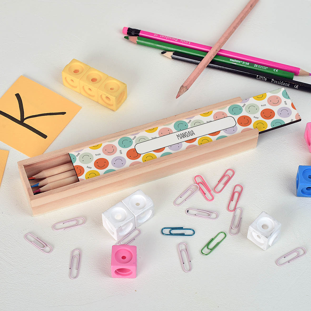 Happy Faces - Κασετίνα Ξύλινη με Ξυλομπογιές