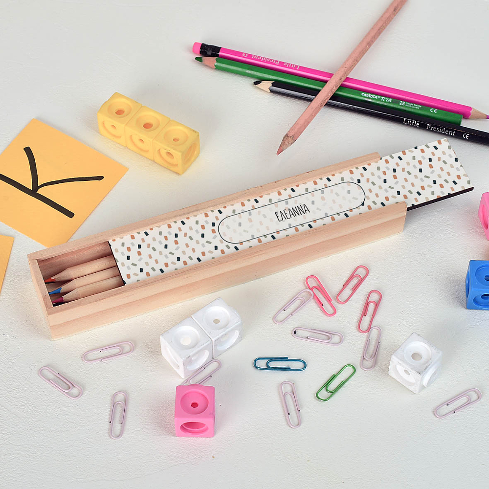 Dot Pattern - Κασετίνα Ξύλινη με Ξυλομπογιές