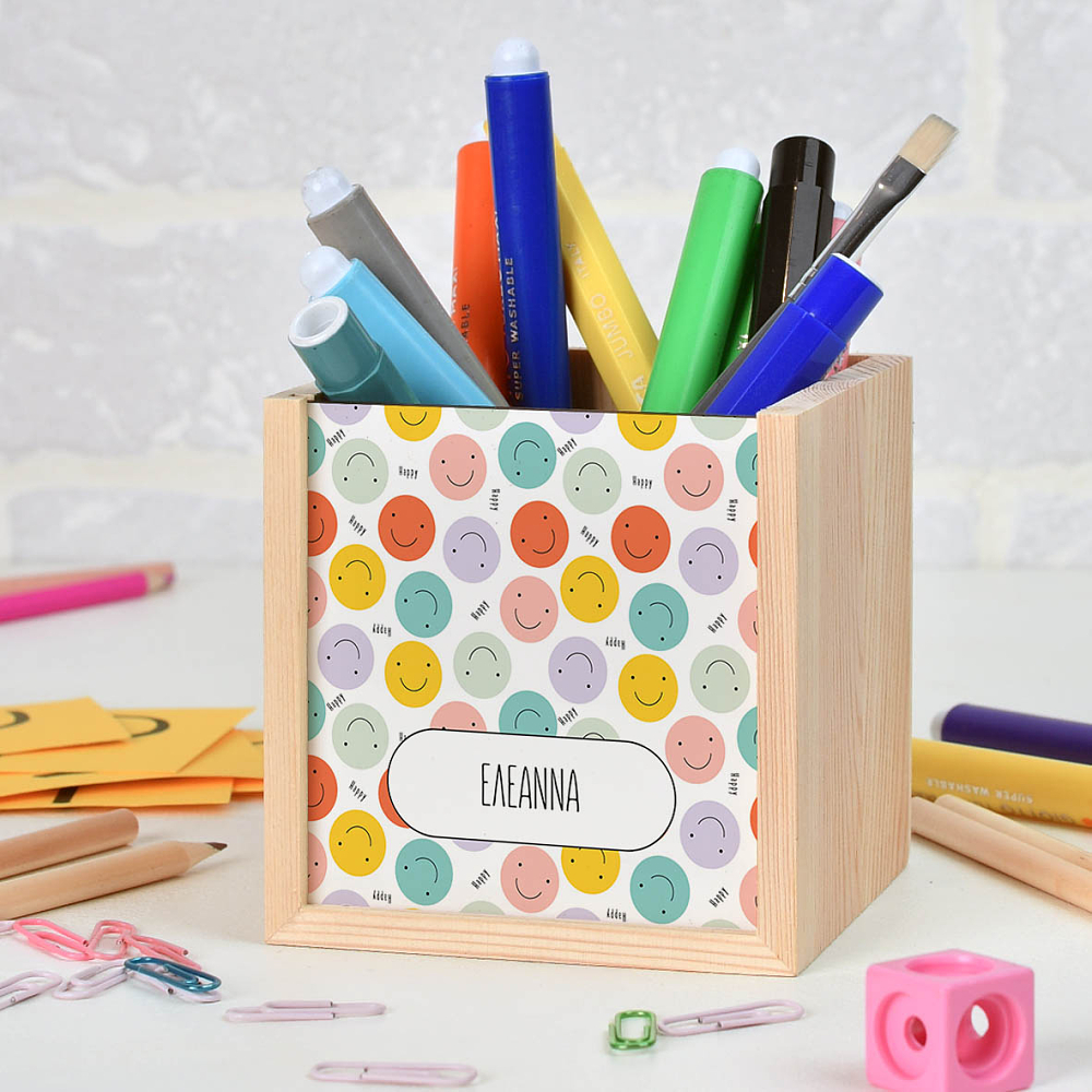 Happy Faces - Μολυβοθήκη Ξύλινη