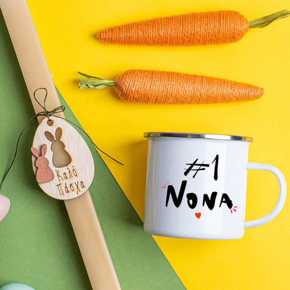 #1 Νονά - Λαμπάδα Με Κούπα Vintage Εμαγιέ