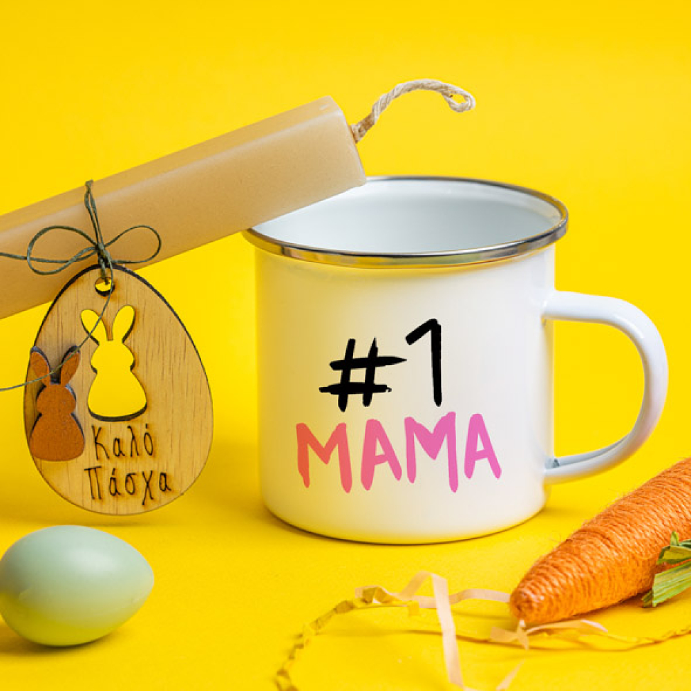 #1 Μαμά - Λαμπάδα Με Κούπα Vintage Εμαγιέ