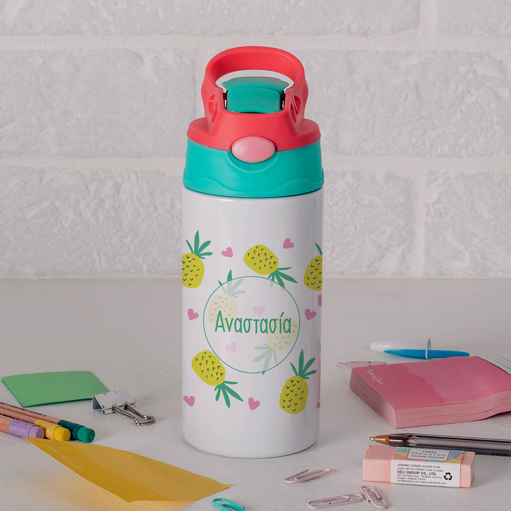 Ανανάς & Ροζ Καρδιές - Παγούρι Θερμός