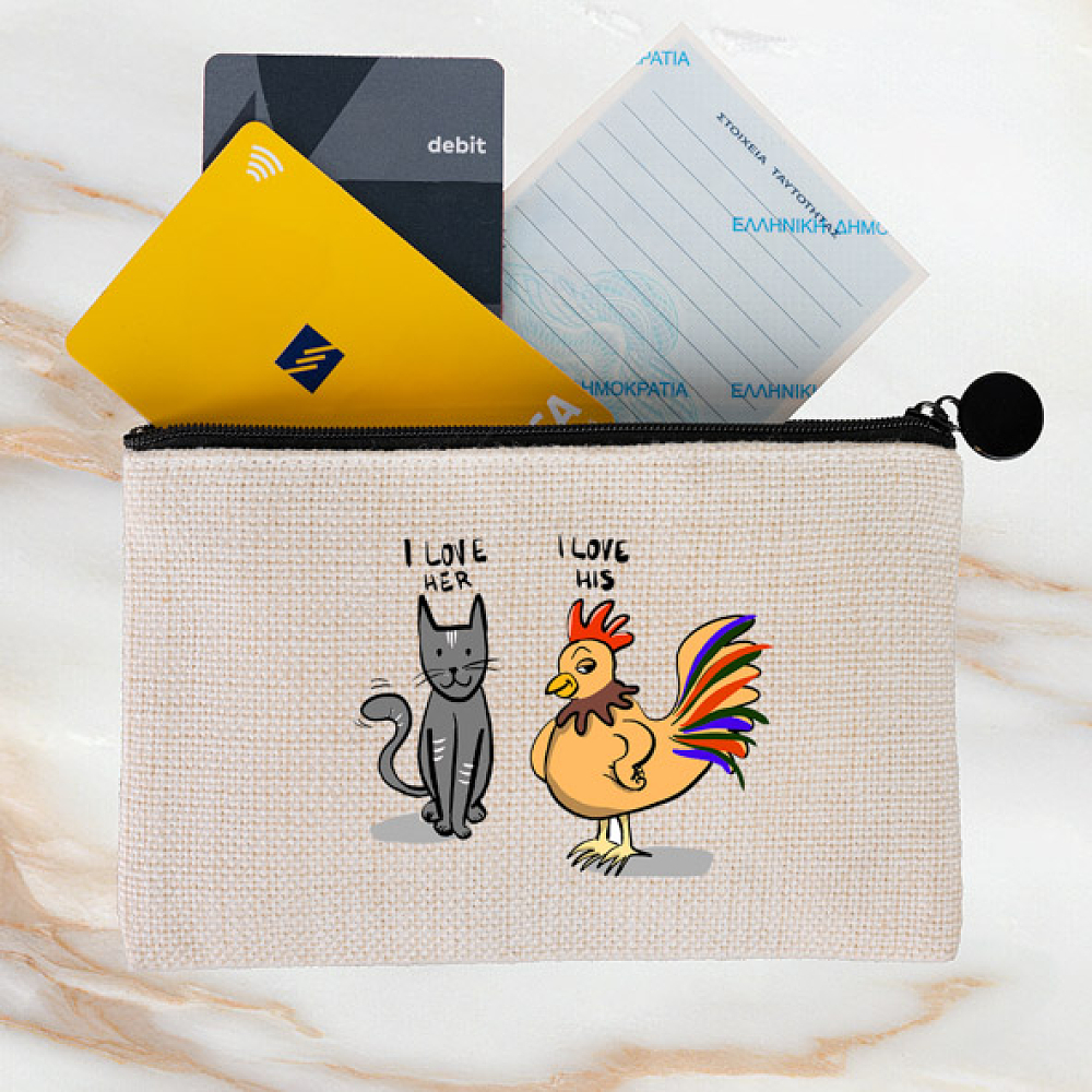 I love her - I love his - Λινό Πορτοφόλι Τσέπης