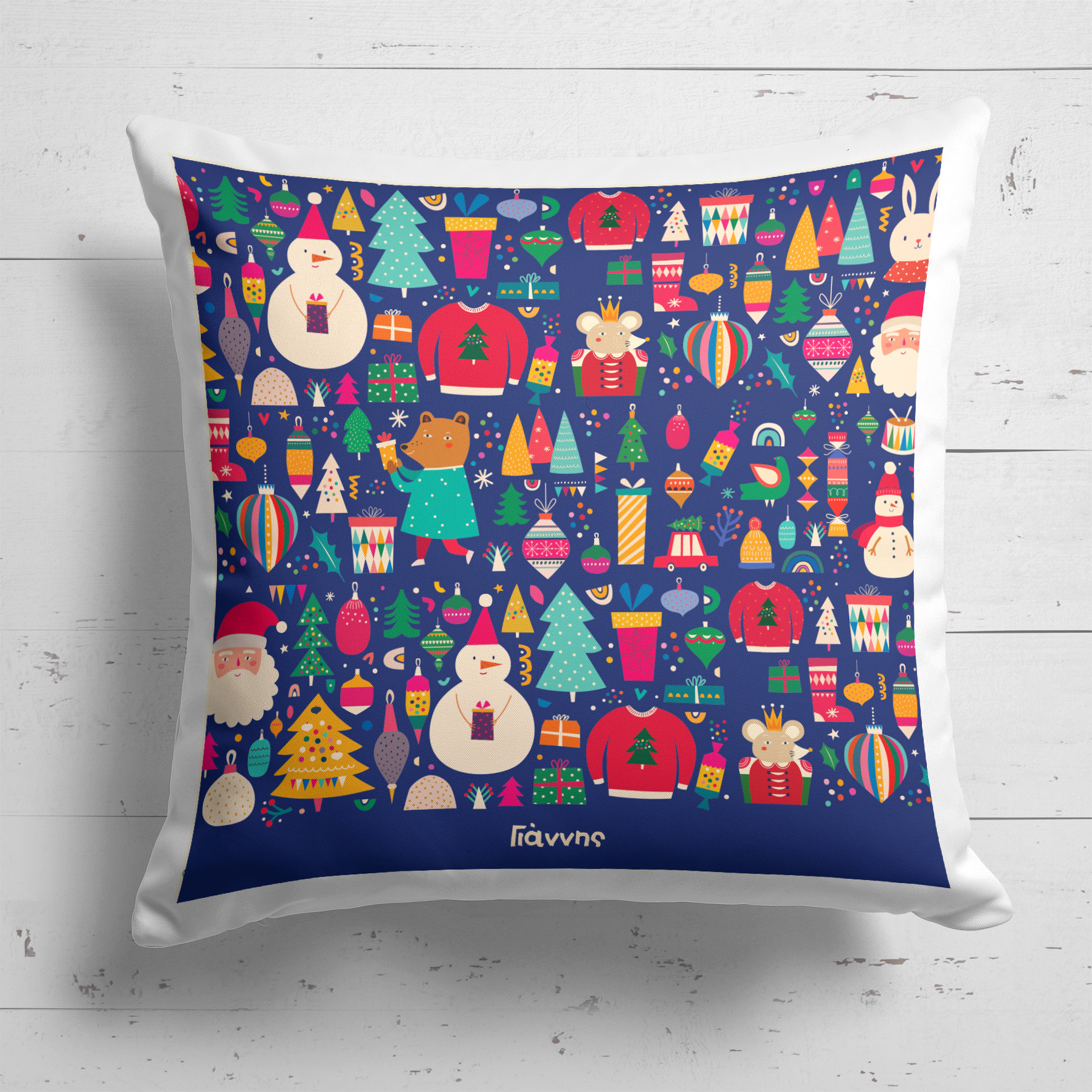 Blue Xmas Pattern - Μαξιλάρι Με Γέμιση