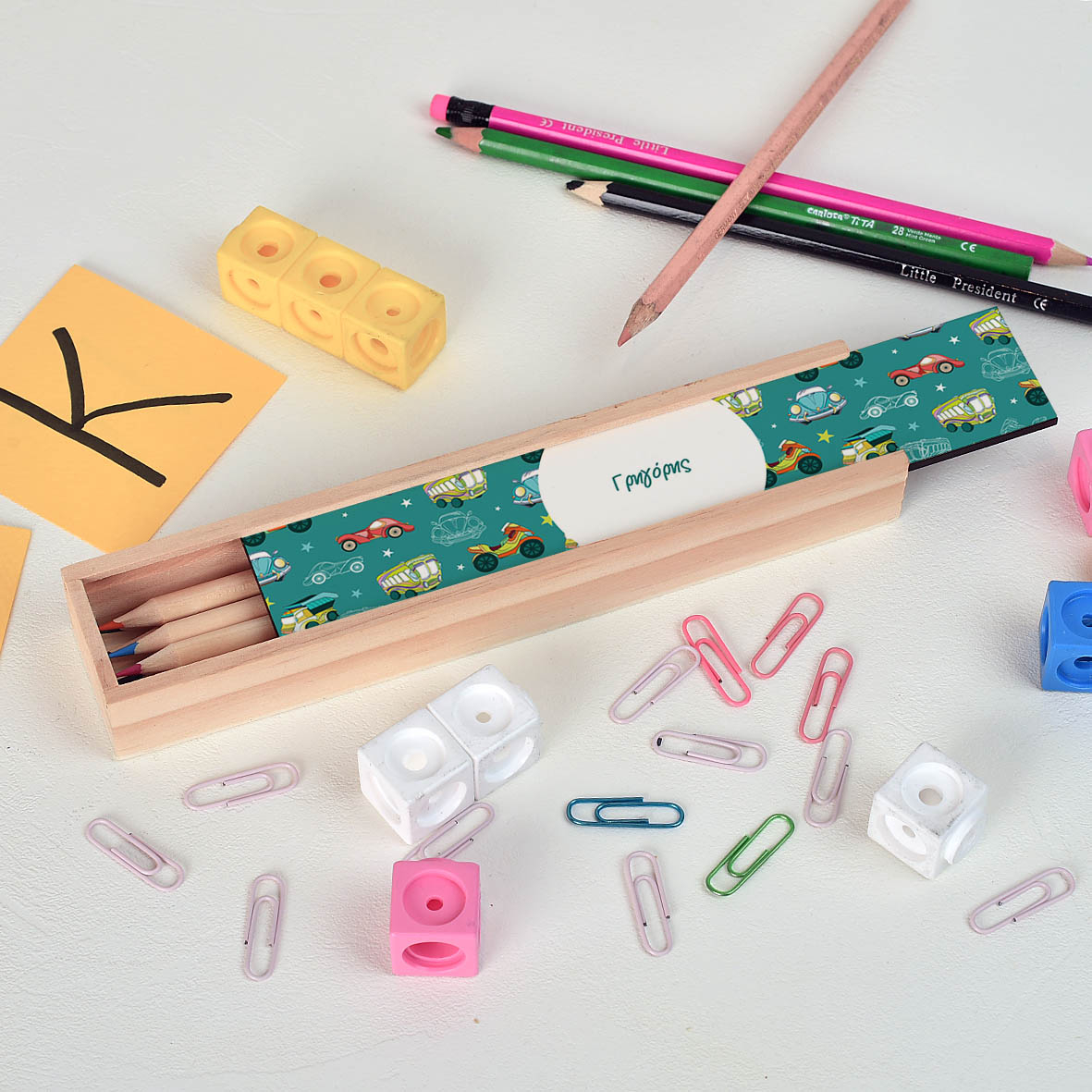 Αυτοκίνητα - Κασετίνα Ξύλινη με Ξυλομπογιές