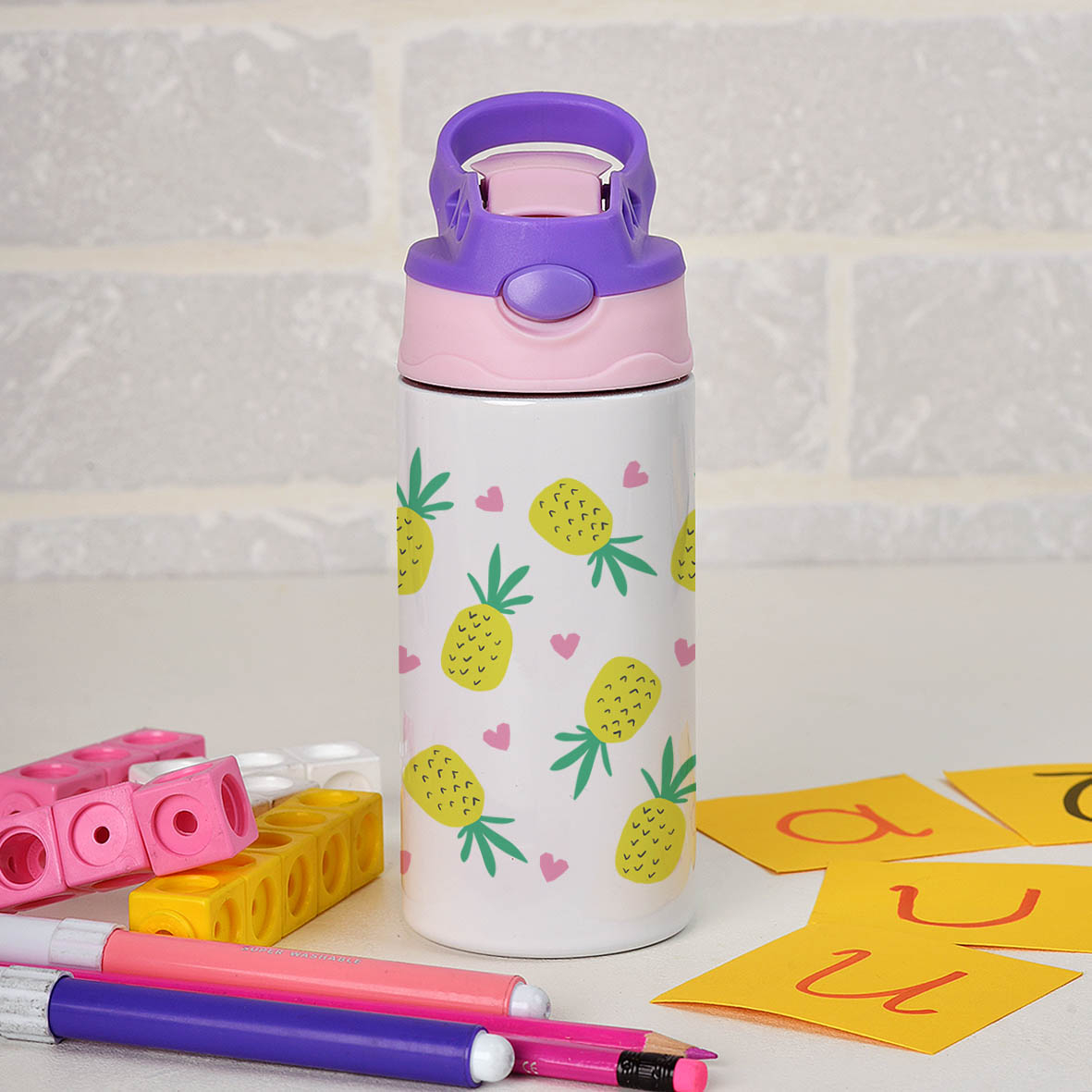 Ανανάς & Ροζ Καρδιές - Παγούρι Θερμός