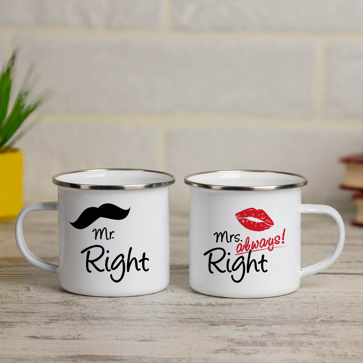 Mr Right & Mrs Always Right - Κούπες Vintage Eμαγιέ