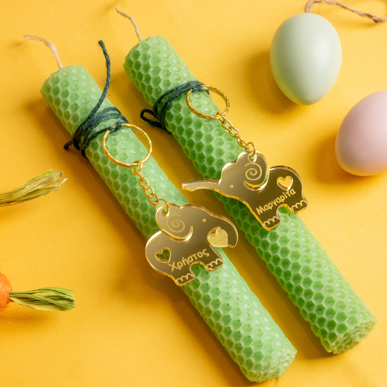 Ελεφαντάκια Plexi Glass - Διπλή Λαμπάδα Από Μελισσοκέρι