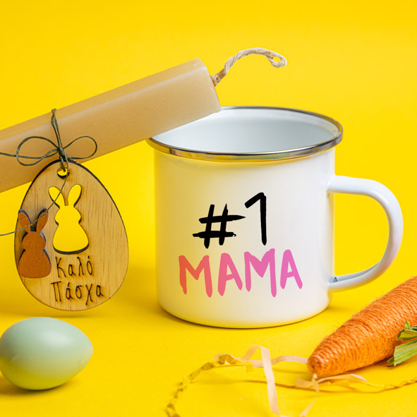 #1 Μαμά - Λαμπάδα Με Κούπα Vintage Εμαγιέ