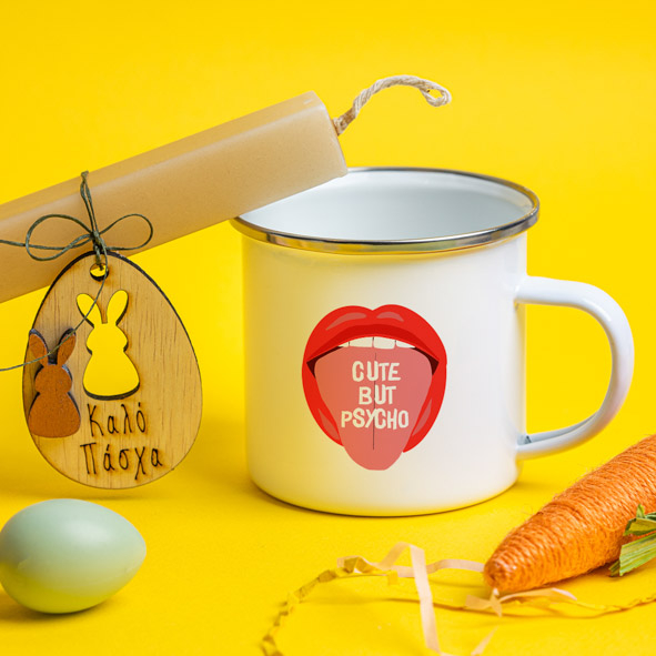 Cute But Psycho - Λαμπάδα Με Κούπα Vintage Εμαγιέ