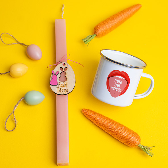 Cute But Psycho - Λαμπάδα Με Κούπα Vintage Εμαγιέ