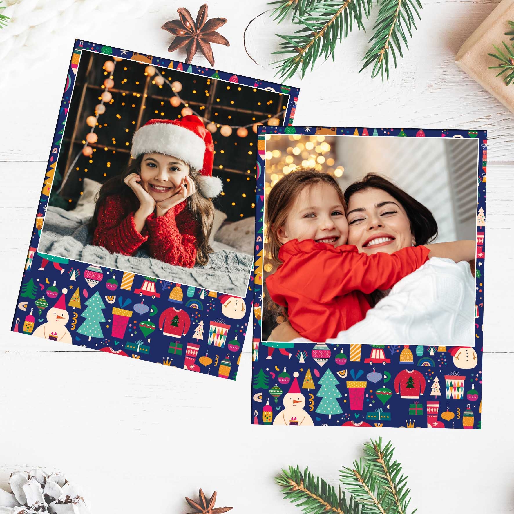 Blue Pattern Xmas - Polaroid