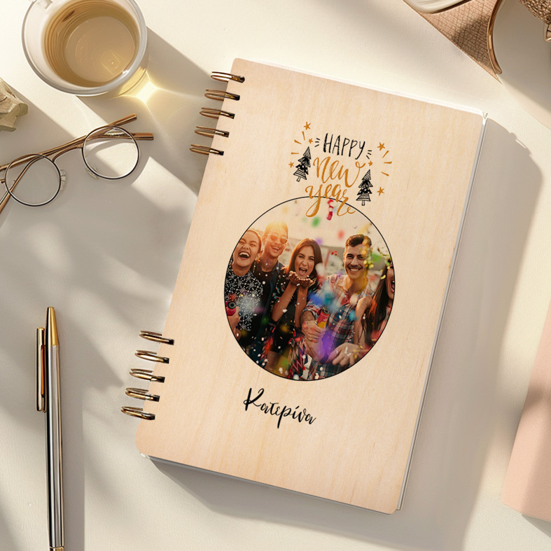 HAPPY NEW YEAR - Ξύλινο Ημερολόγιο Ατζέντα