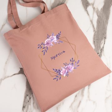 Flowers Frame - Πάνινη Τσάντα - Ροζ