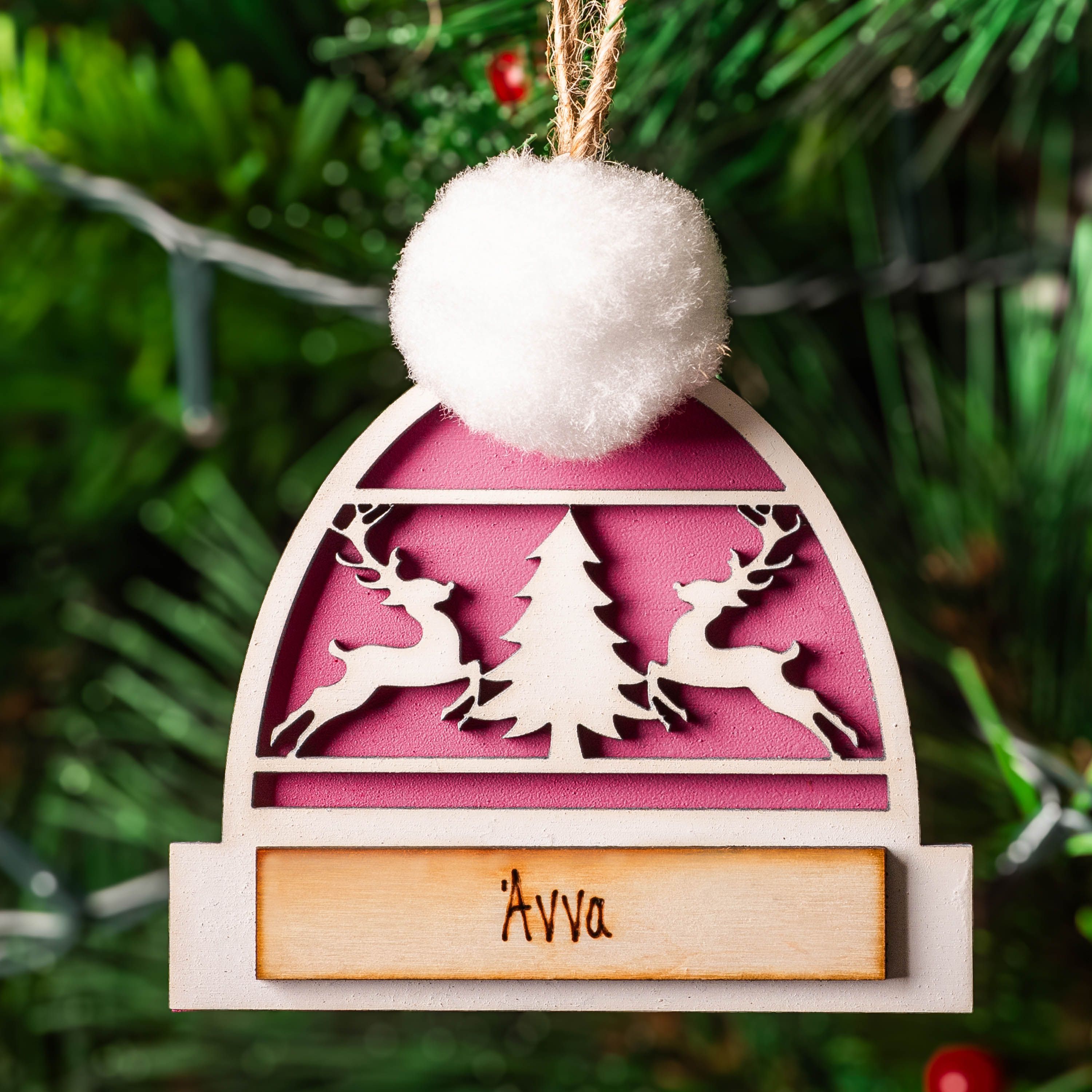 Σκουφάκι - Ξύλινο Στολίδι - Ροζ