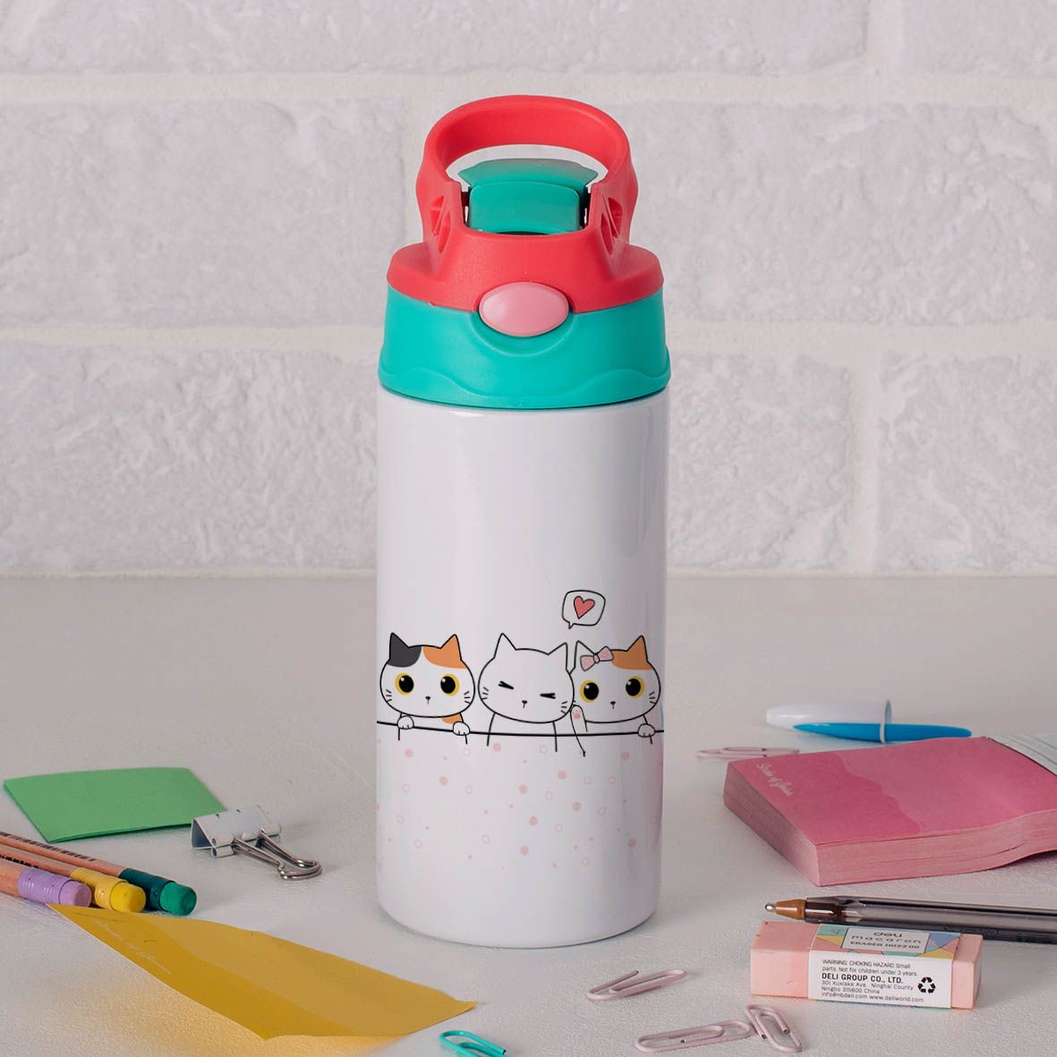 Γατάκια - Παγούρι Θερμός - Τιρκουάζ/Καρπουζί