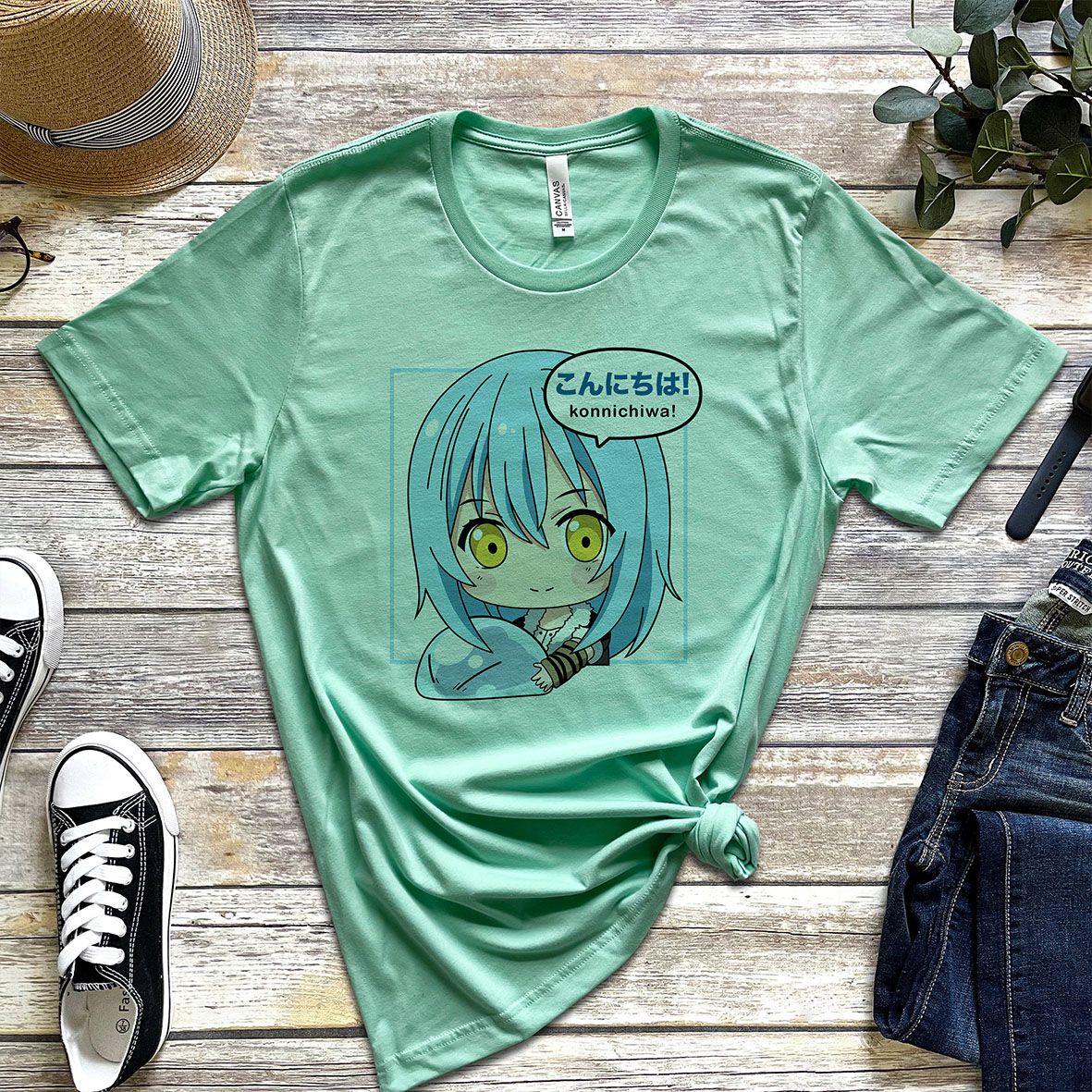 Blue Αnime  -  Organic Vegan T-Shirt Unisex - Μέντα