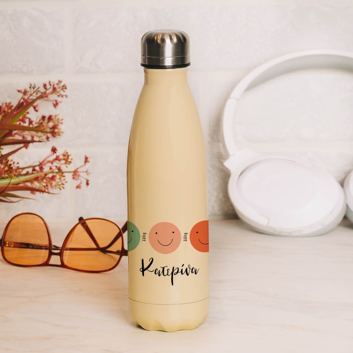 Happy Faces - Μπουκάλι Θερμός 500ml - Κίτρινο