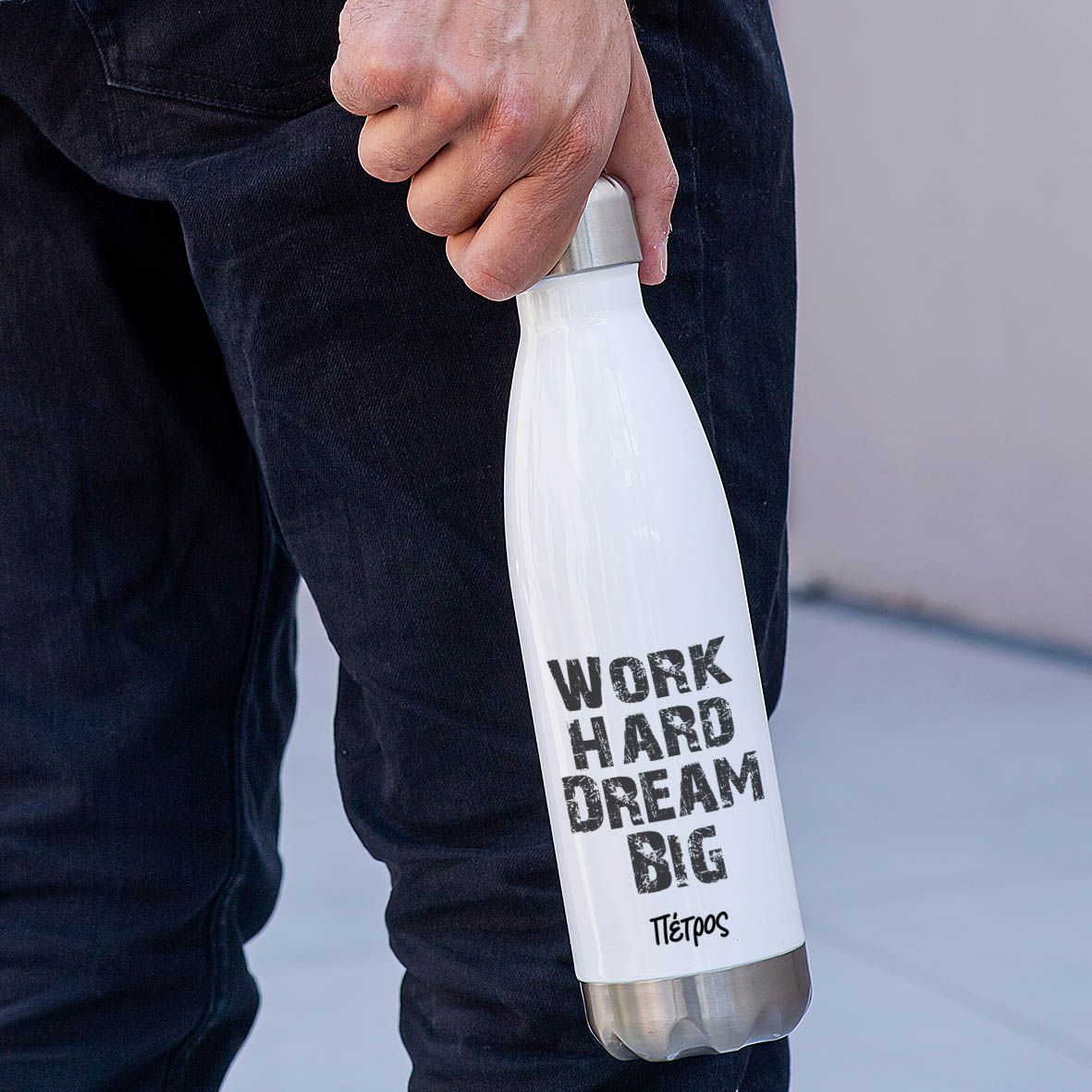 Work Hard Dream Big - Μπουκάλι Θερμός 500ml - Λευκό