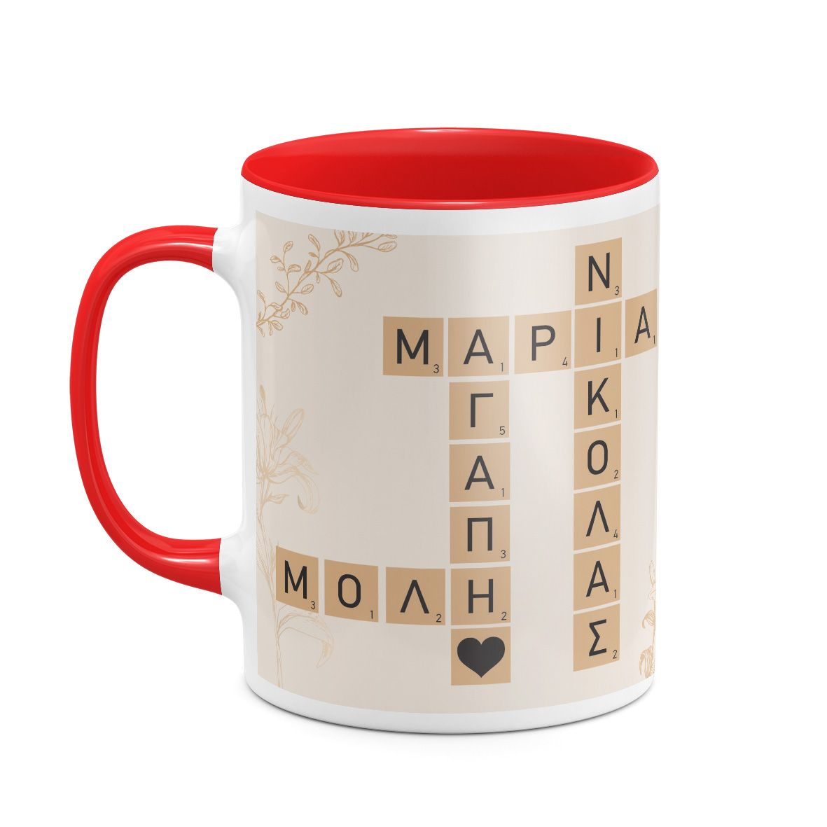Floral - Κούπα MyScrabble - Κόκκινο