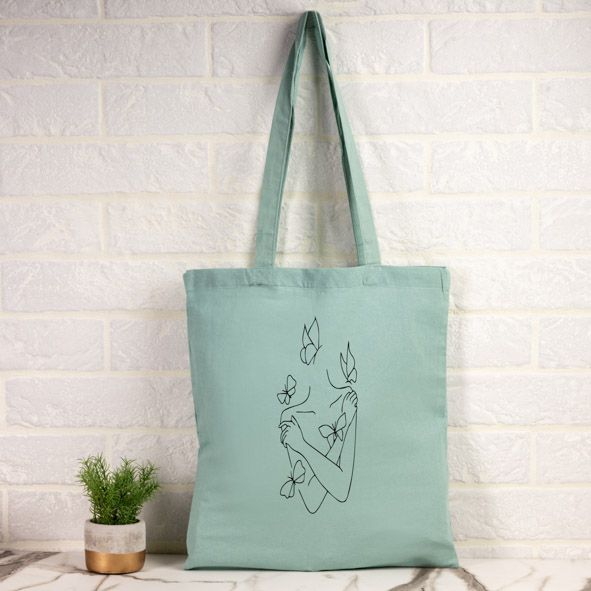 Woman drawing - Πάνινη τσάντα - Μέντα