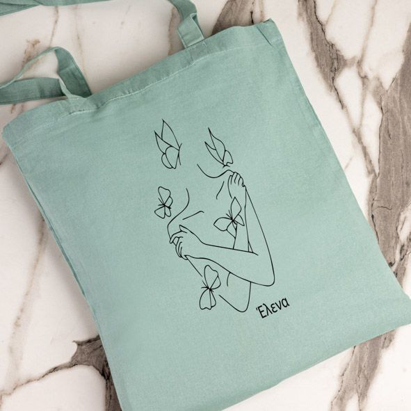 Woman drawing - Πάνινη τσάντα - Μέντα