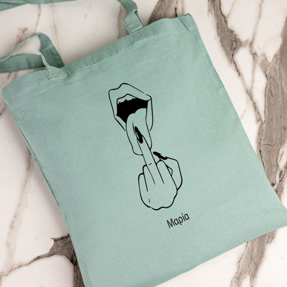 Lips Drawing - Πάνινη τσάντα - Μέντα