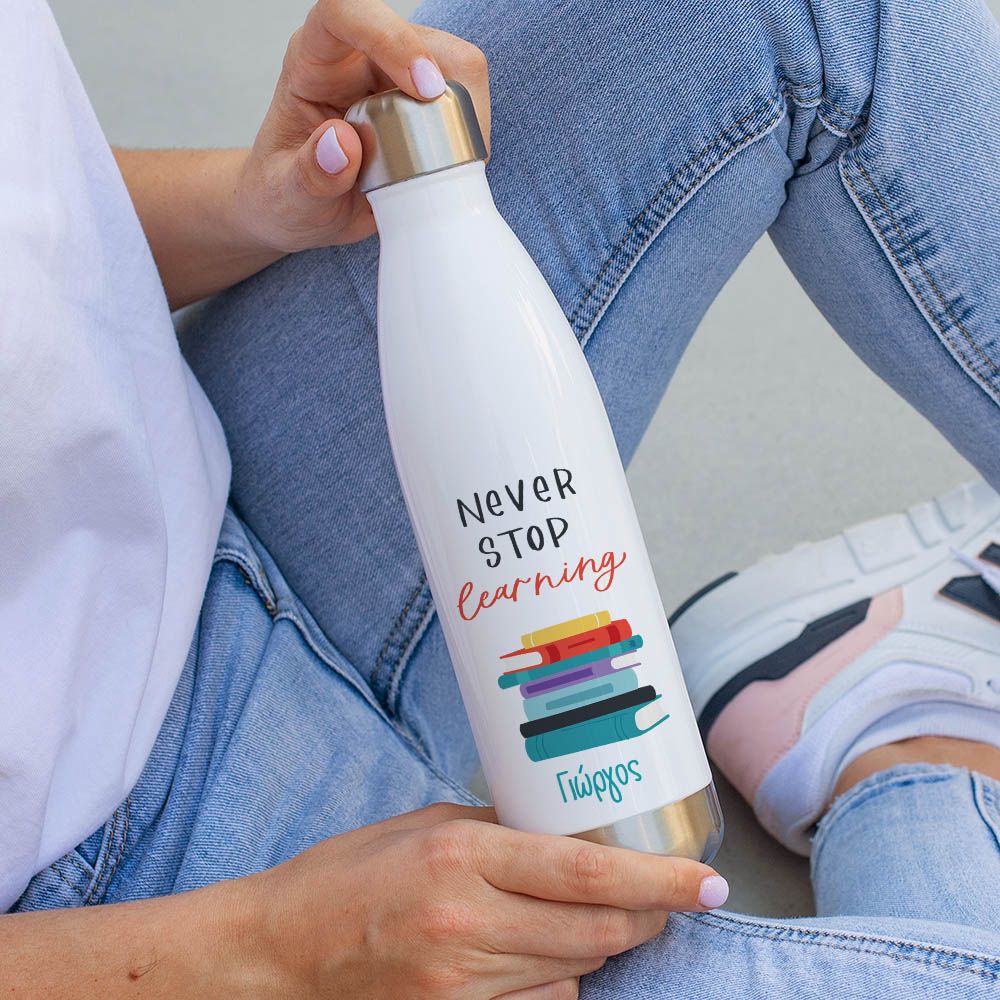 Never Stop Learning - Μπουκάλι Θερμός 500ml - Λευκό