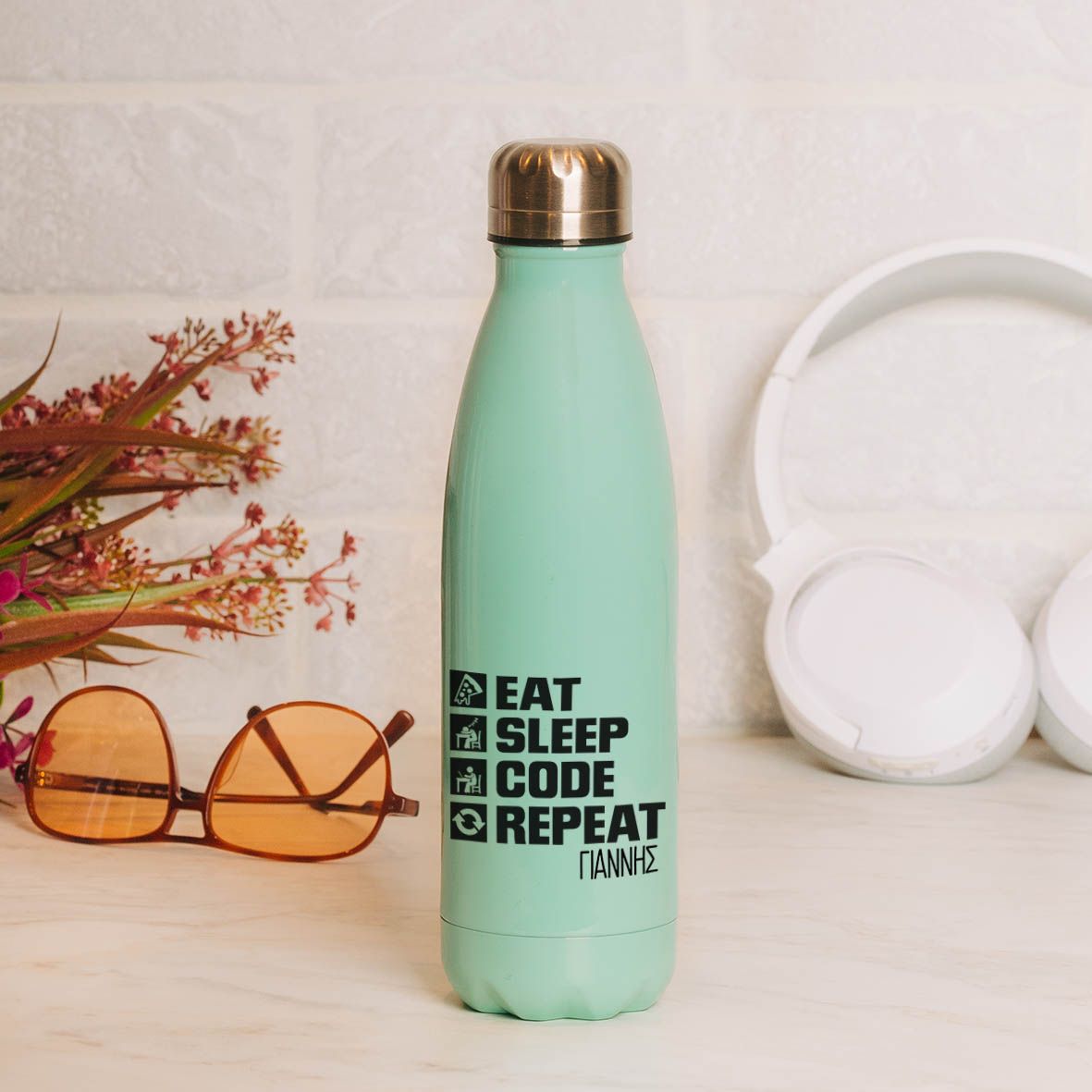 Eat, Sleep, Code, Repeat - Μπουκάλι Θερμός 500ml - Μέντα