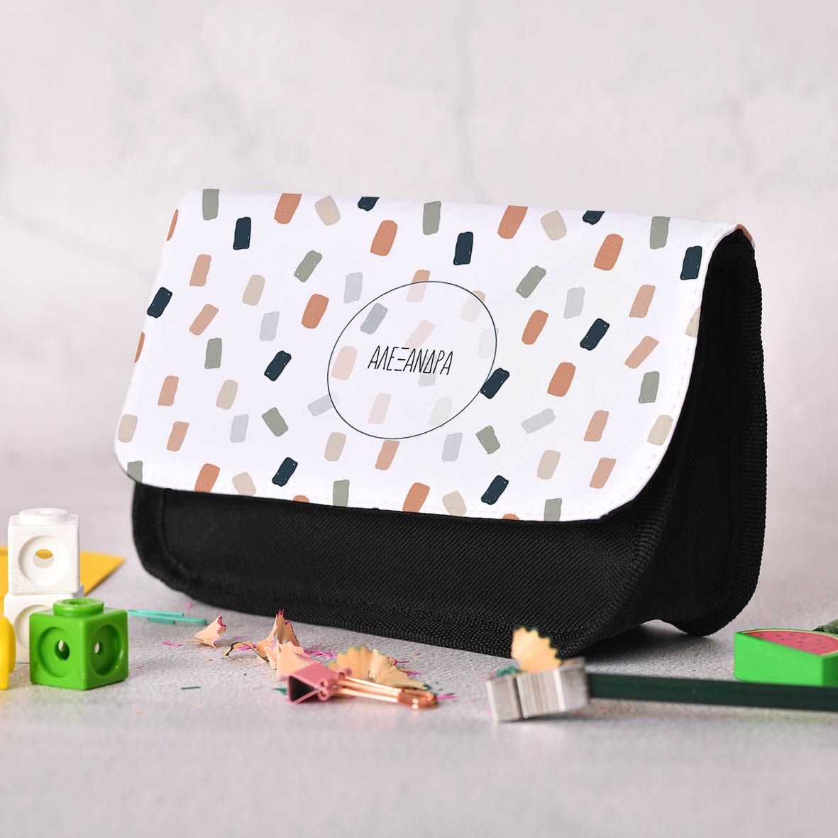 Dots Pattern - Κασετίνα Υφασμάτινη - Μαύρο