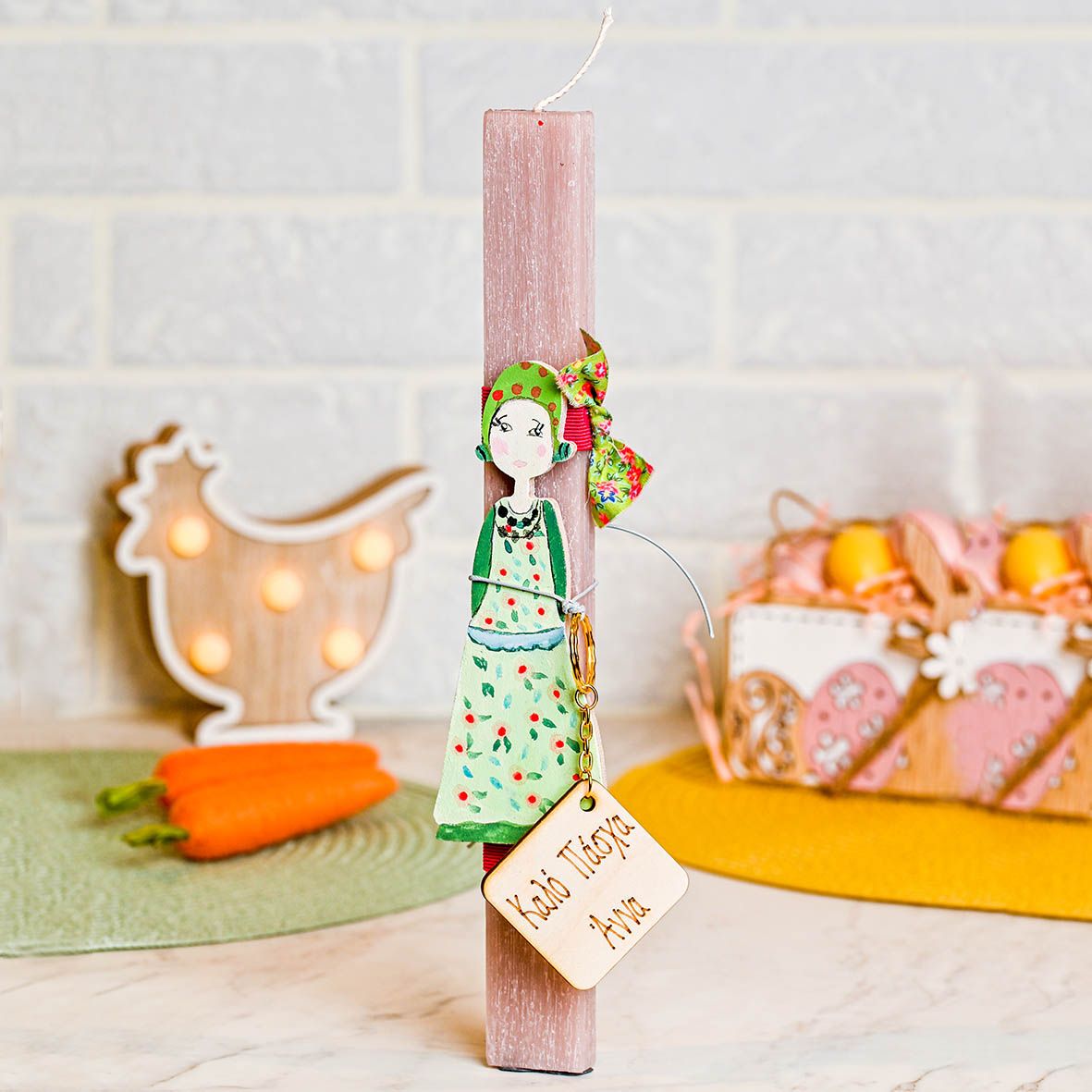 Κοπέλα - Λαμπάδα  Χειροποίητη - Ροζ