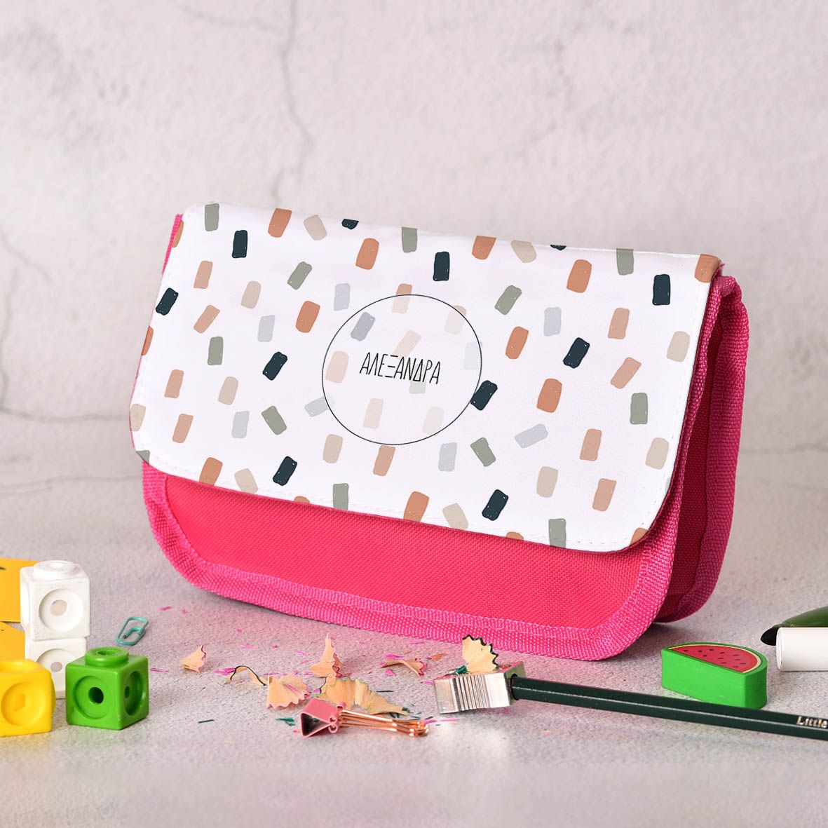 Dots Pattern - Κασετίνα Υφασμάτινη - Φούξια