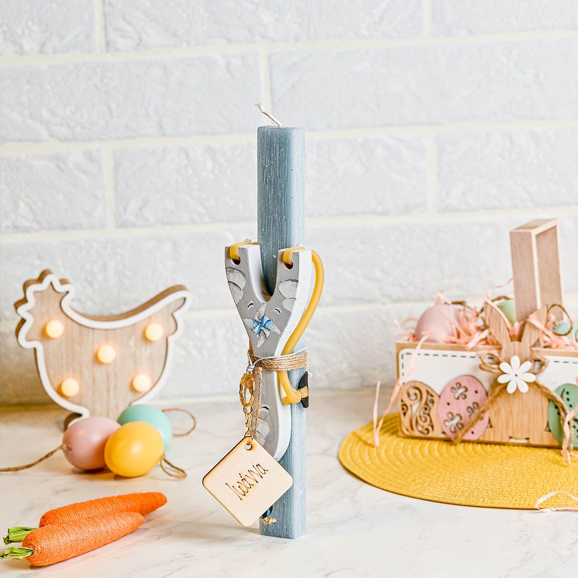 Σφεντόνα Ανεμόμυλος - Λαμπάδα Χειροποίητη - Γαλάζιο