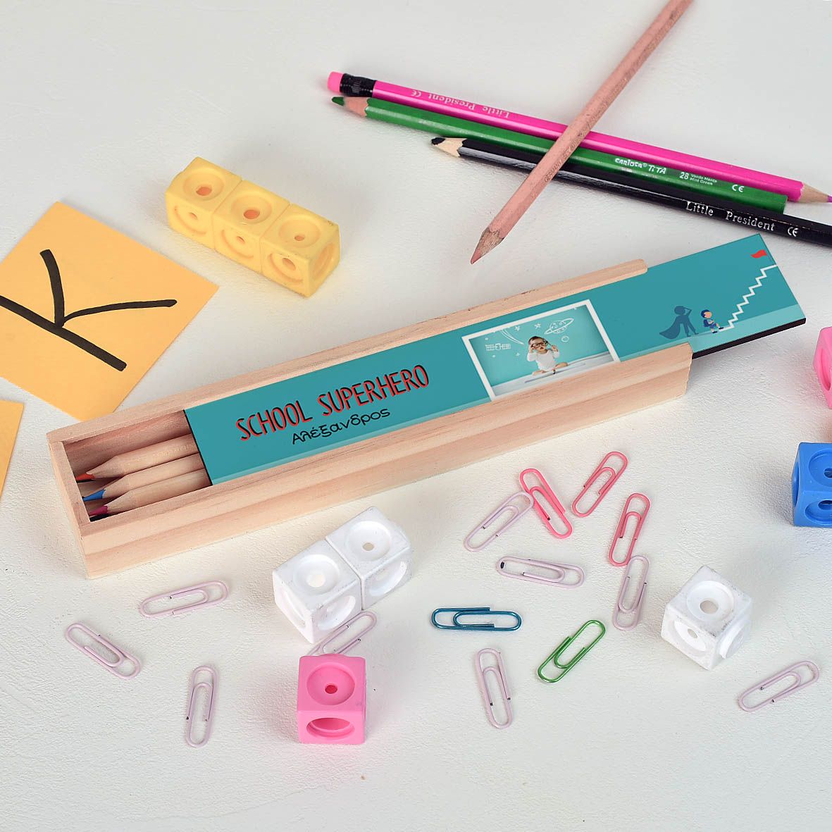 School Superhero - Κασετίνα Ξύλινη με Ξυλομπογιές