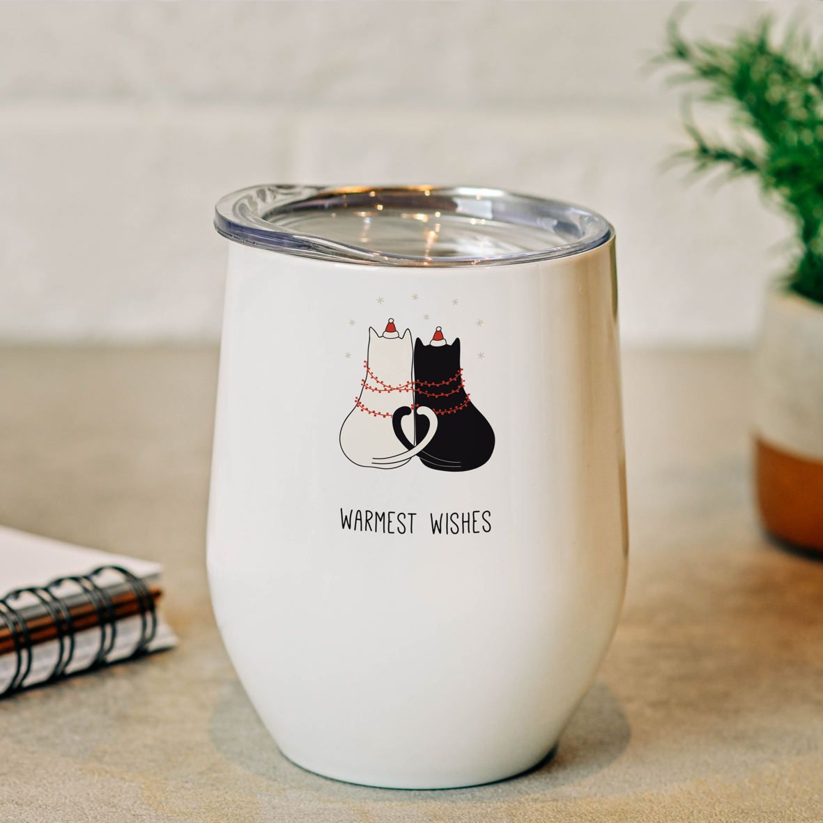 Xmas Couple Cat - Κούπα Θερμός 355ml - Λευκό