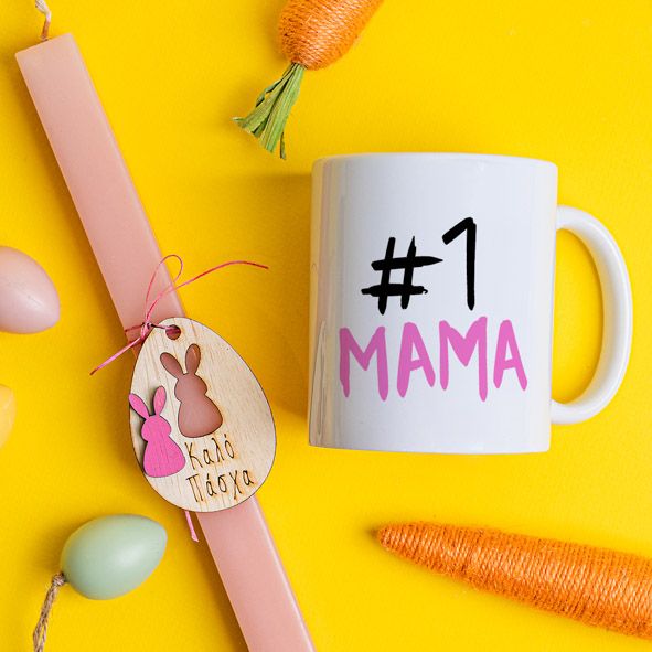 #1 Μαμά - Λαμπάδα Με Κούπα - Κερί Ροζ