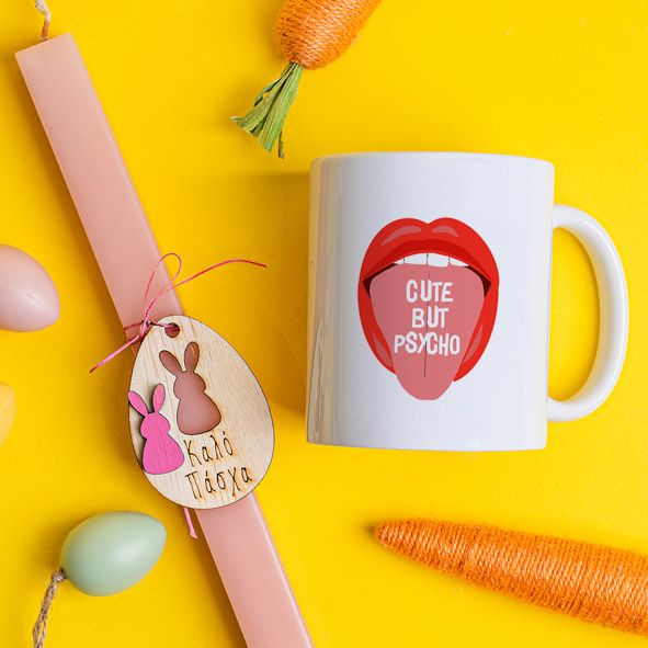 Cute but Psycho - Λαμπάδα Με Κούπα - Κερί Ροζ