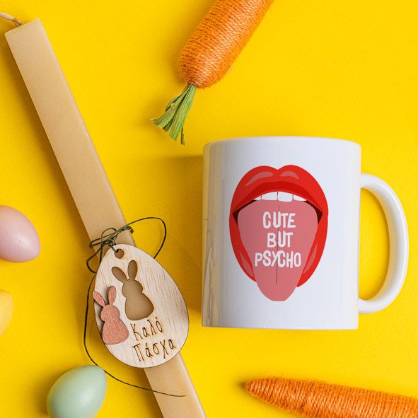 Cute but Psycho - Λαμπάδα Με Κούπα - Κερί Μπεζ