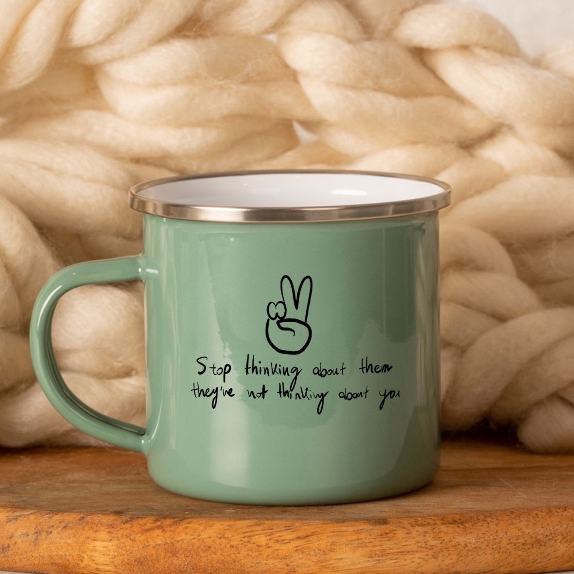 Stop Thinking -  Κούπα Vintage Eμαγιέ - Μέντα