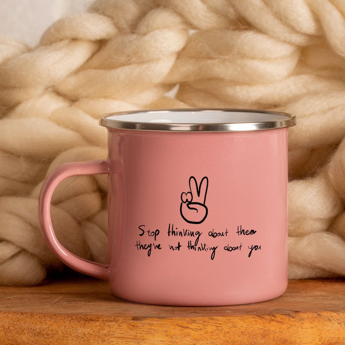 Stop Thinking -  Κούπα Vintage Eμαγιέ - Ροζ