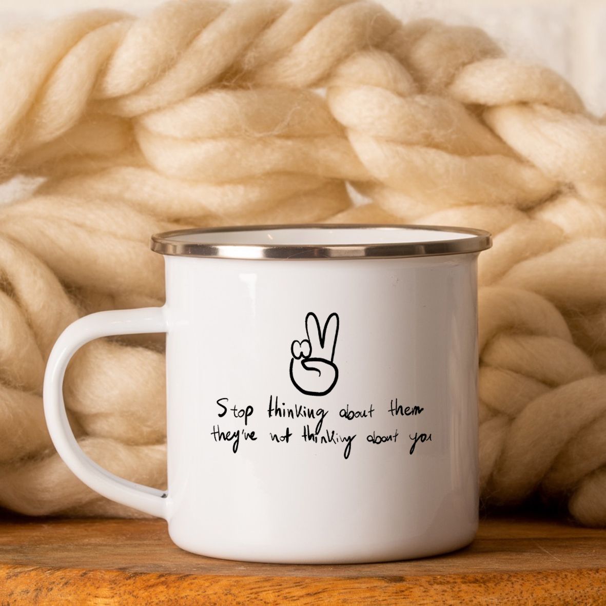 Stop Thinking -  Κούπα Vintage Eμαγιέ - Λευκό