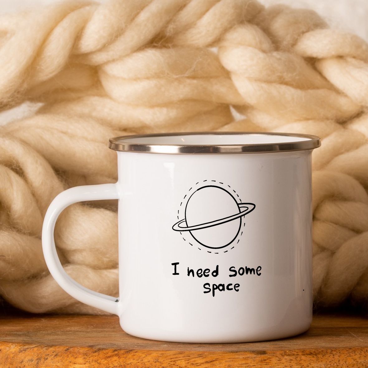 Space -  Κούπα Vintage Eμαγιέ - Λευκό