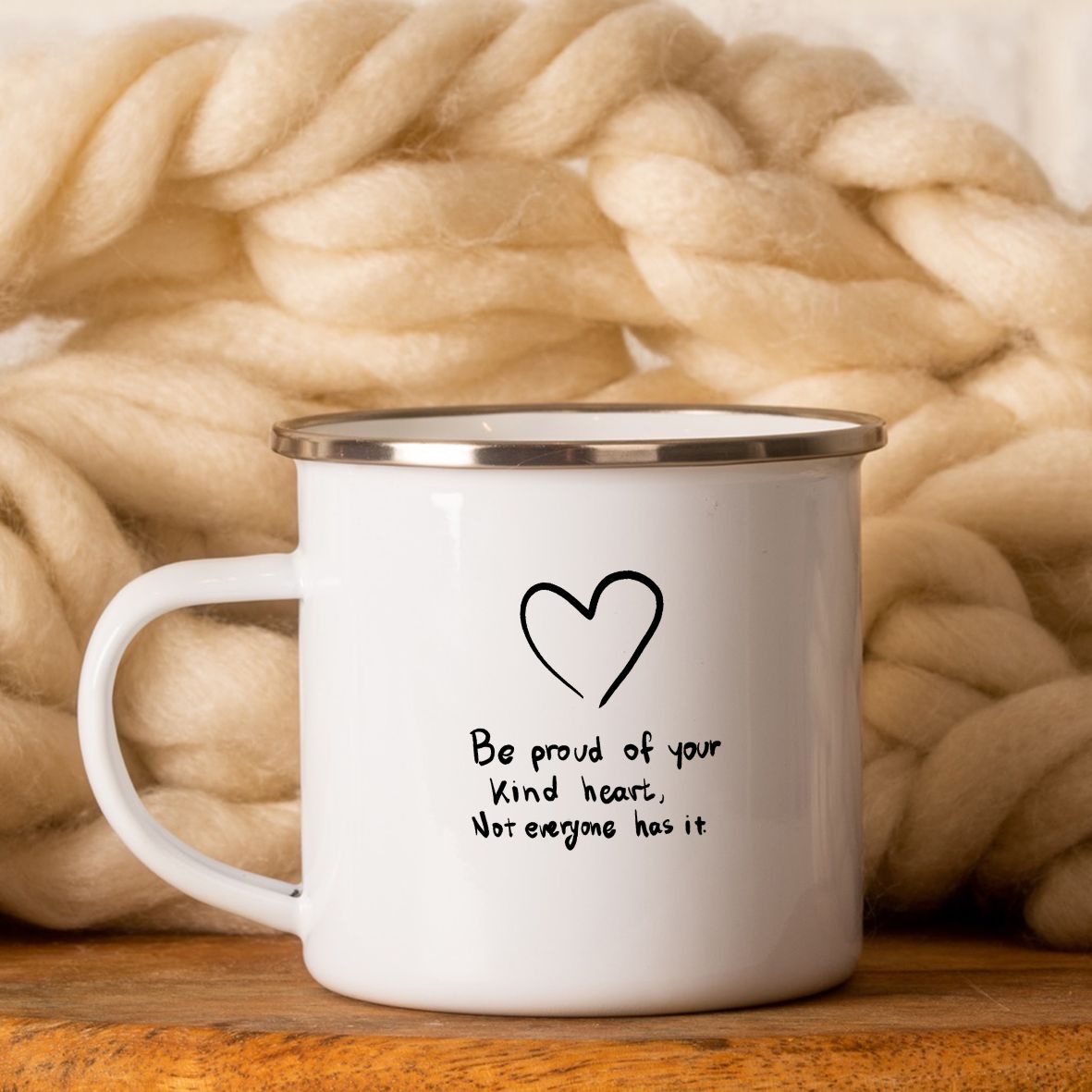 Kind Heart -  Κούπα Vintage Eμαγιέ - Λευκό