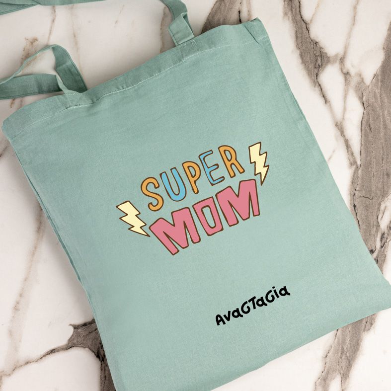 SUPER MOM - Πάνινη τσάντα - Μέντα