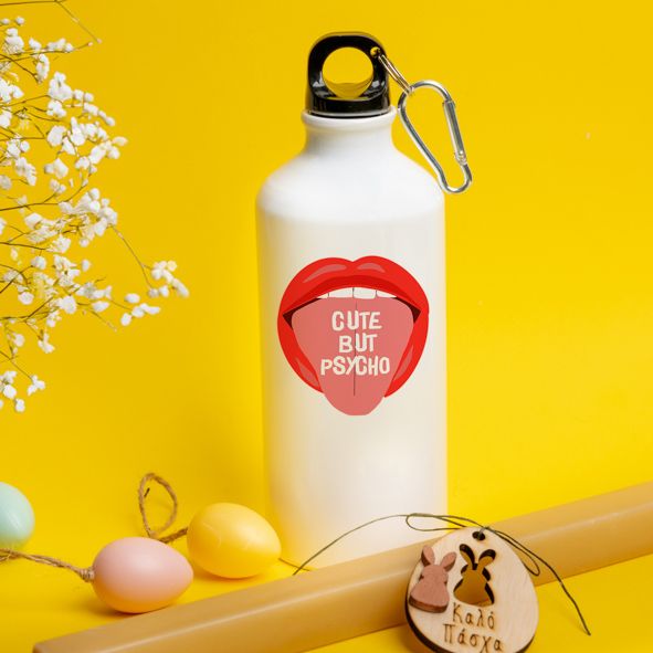 Cute But Psycho - Λαμπάδα Με Ποδηλατικό Μπουκάλι 600ml - Λευκό
