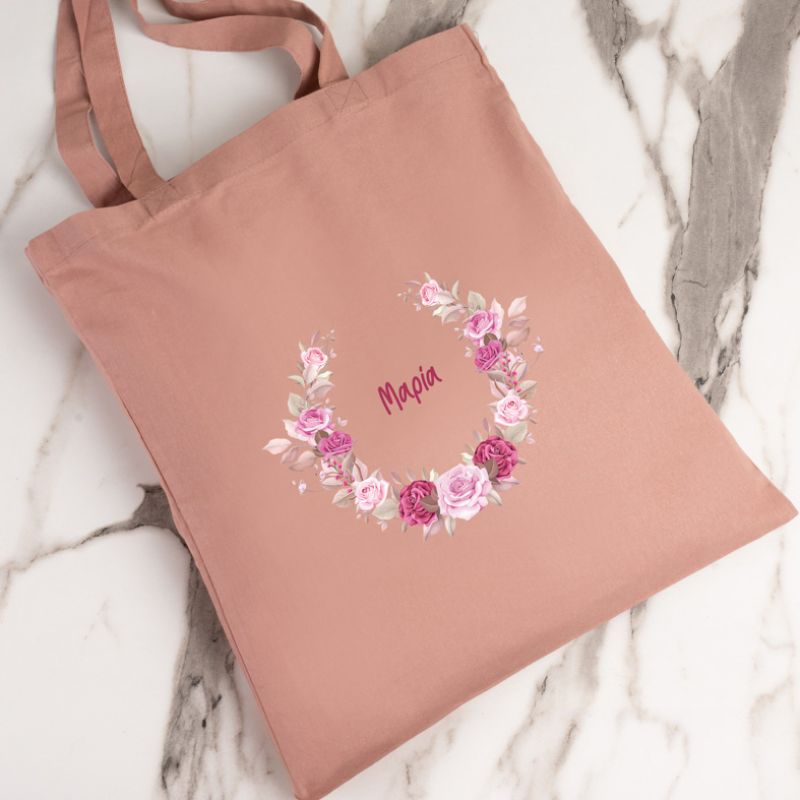 Στεφάνι Λουλουδίων - Πάνινη Τσάντα - Ροζ