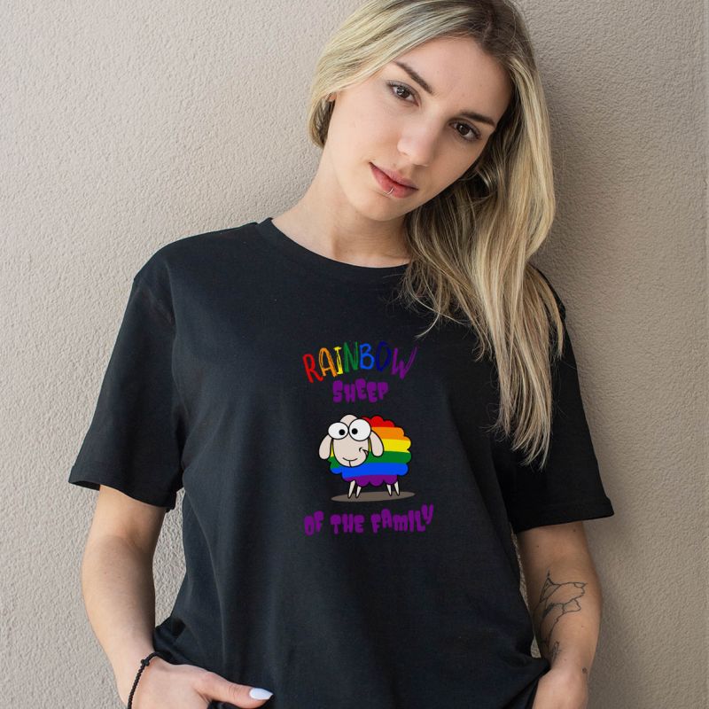 Rainbow Sheep   - Organic Vegan T-Shirt Unisex - Μαύρο