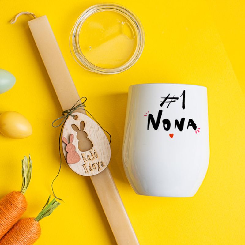 #1 Νονά - Λαμπάδα Με Κούπα Θερμός - Κερί Μπεζ