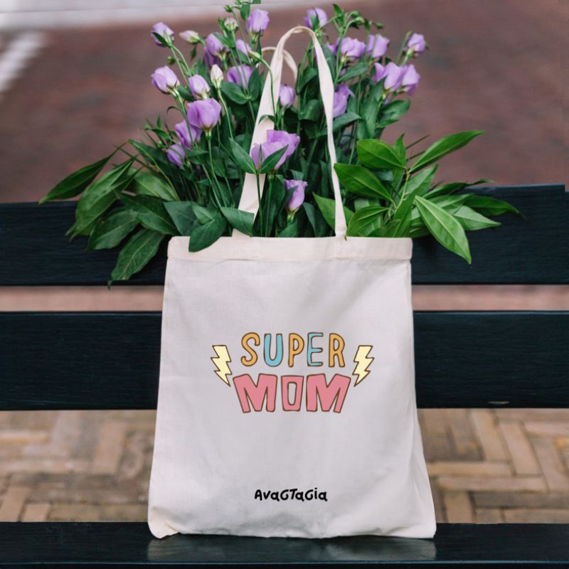 SUPER MOM - Πάνινη τσάντα - Εκρού